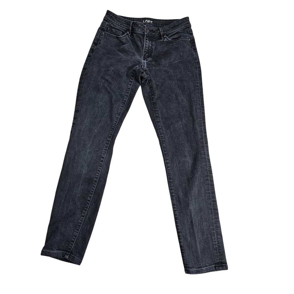 LOFT‎ Curvy Skinny Jeans Womens 26 / 2 Gray Charcoal Wash Mid Rise Denim Slim